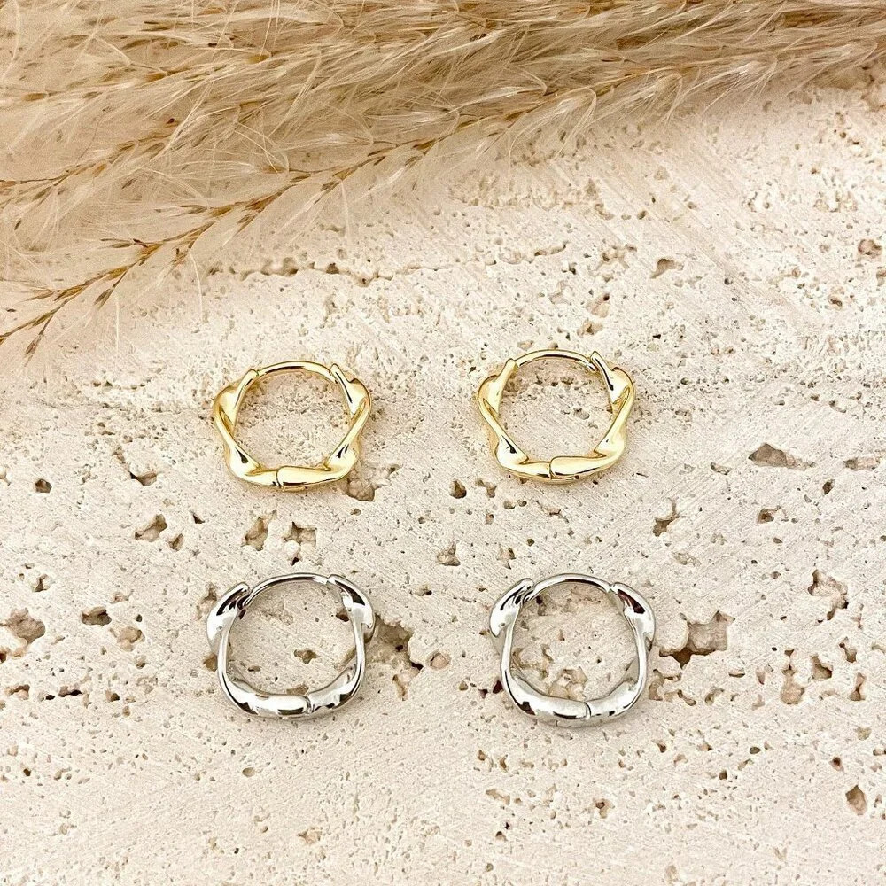 925 Sterling Silver Dainty Twist Huggie Hoop Earrings Tiny Hoop Earrings